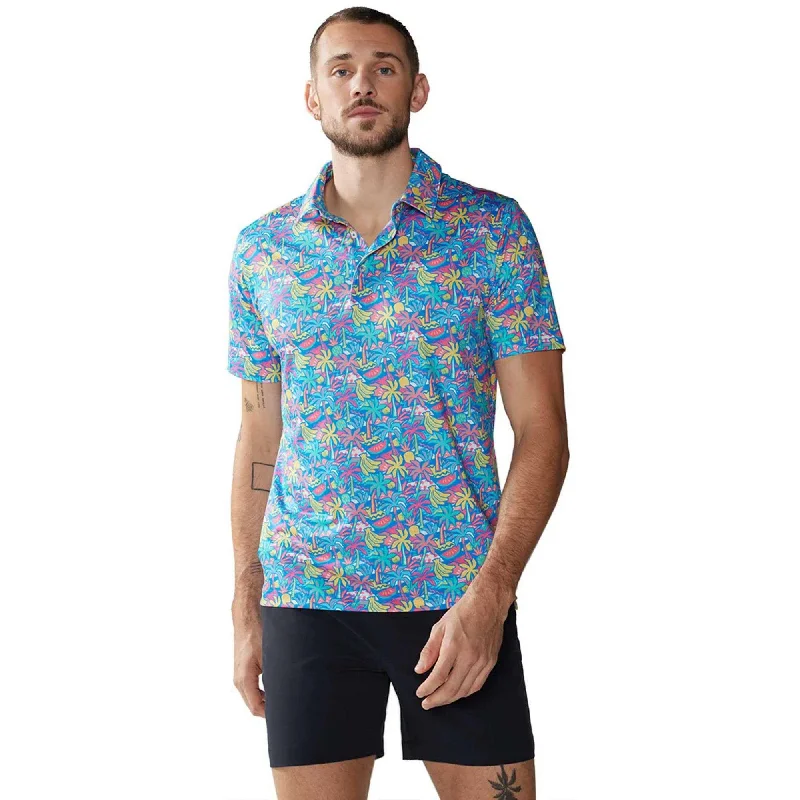 men's polo shirts with logos -Chubbies The Tropical Bunch Performance Polo Shirt - Bright Blue