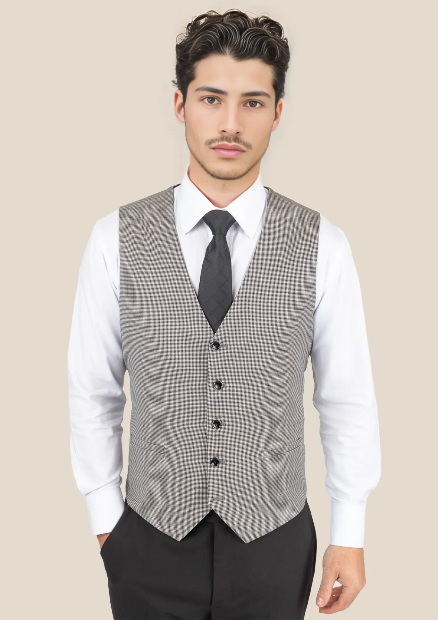 slim-fit waistcoats for men -Grey Houndstooth Vest