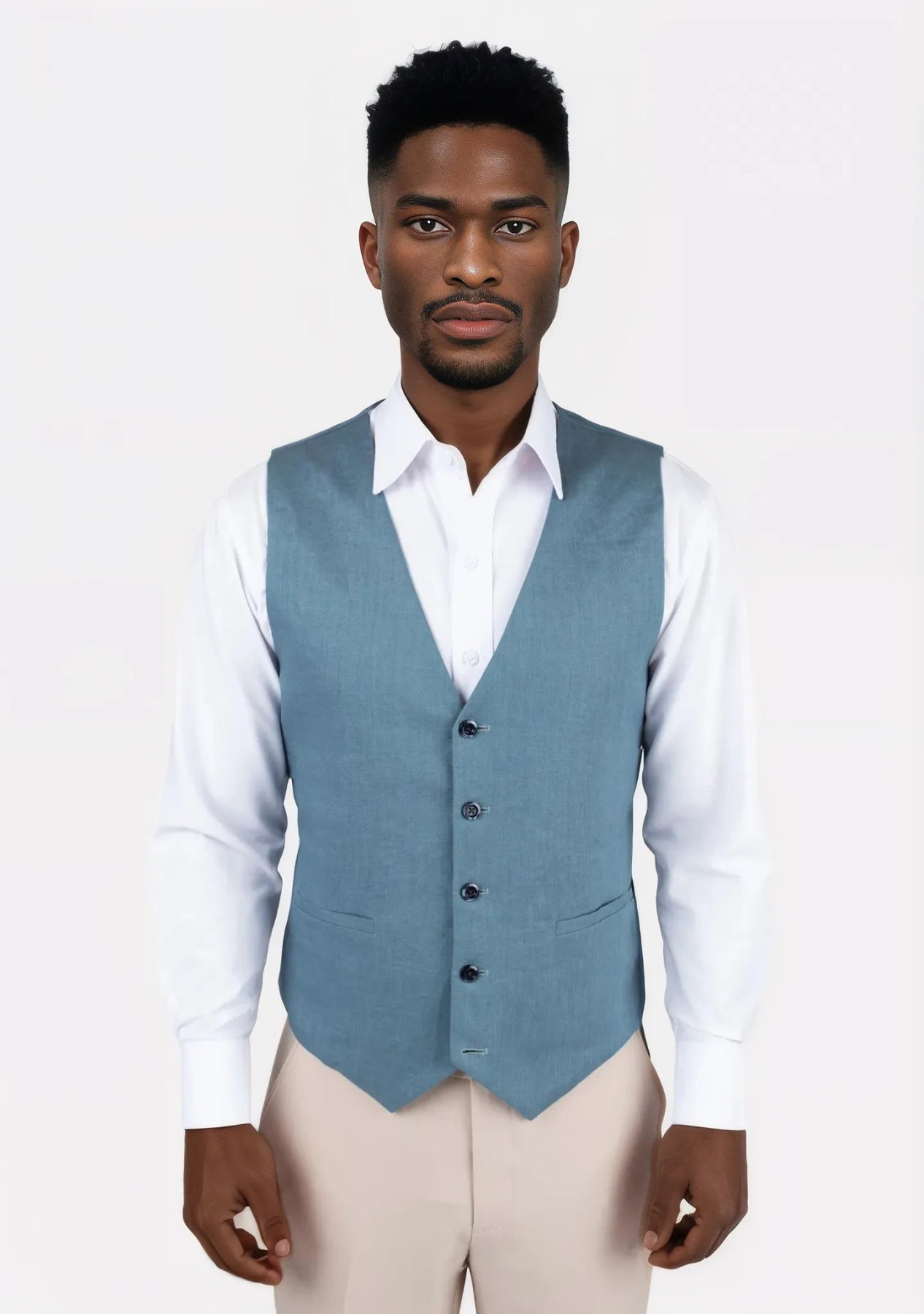 men's sleeveless jackets -Koi Blue Linen Vest