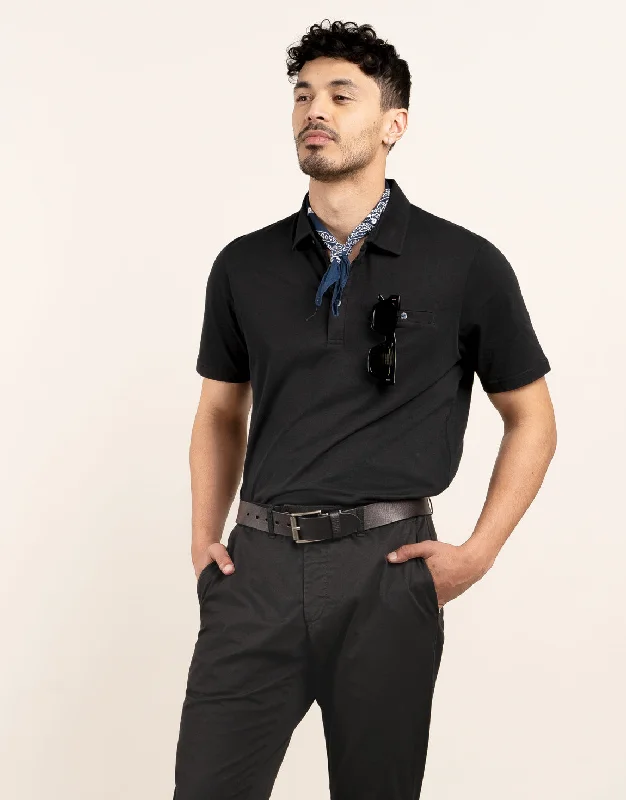 men's designer polo shirts -Portofino Black Short Sleeve Polo Shirt