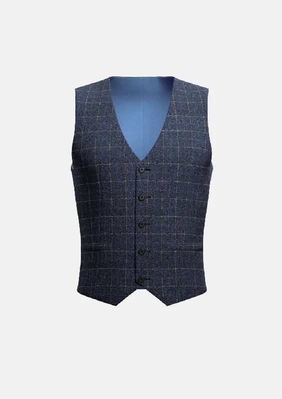 men's formal vest jackets -Spruce Blue Flannel Windowpane Vest