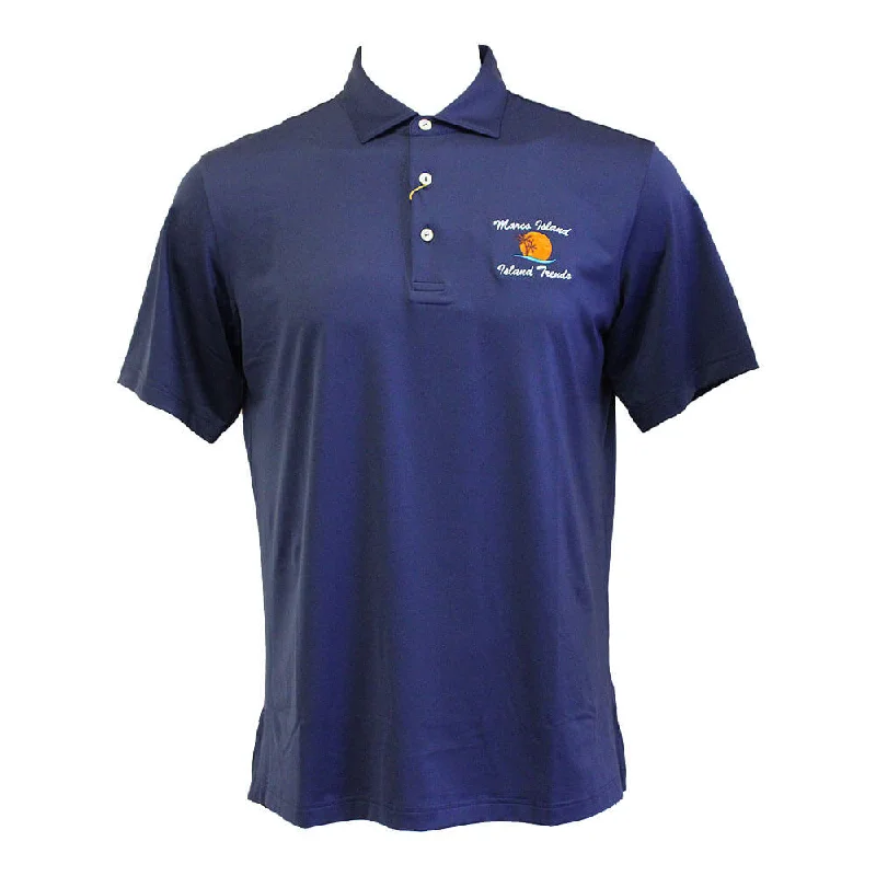 men's high-quality polo shirts -Peter Millar Marco Island Sunshine Solid Performance Jersey Sean Self Collar Polo Shirt - Navy