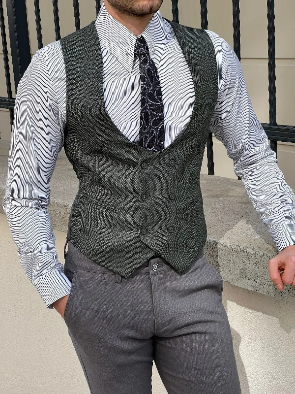 slim-fit waistcoats for men -Bojoni Montebello Slim Fit Double Breasted Green Vest