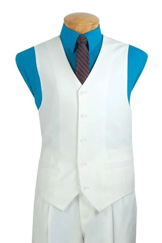 men's stylish vest jackets -Single Breasted 5 Buttons Solid Color Vest - White