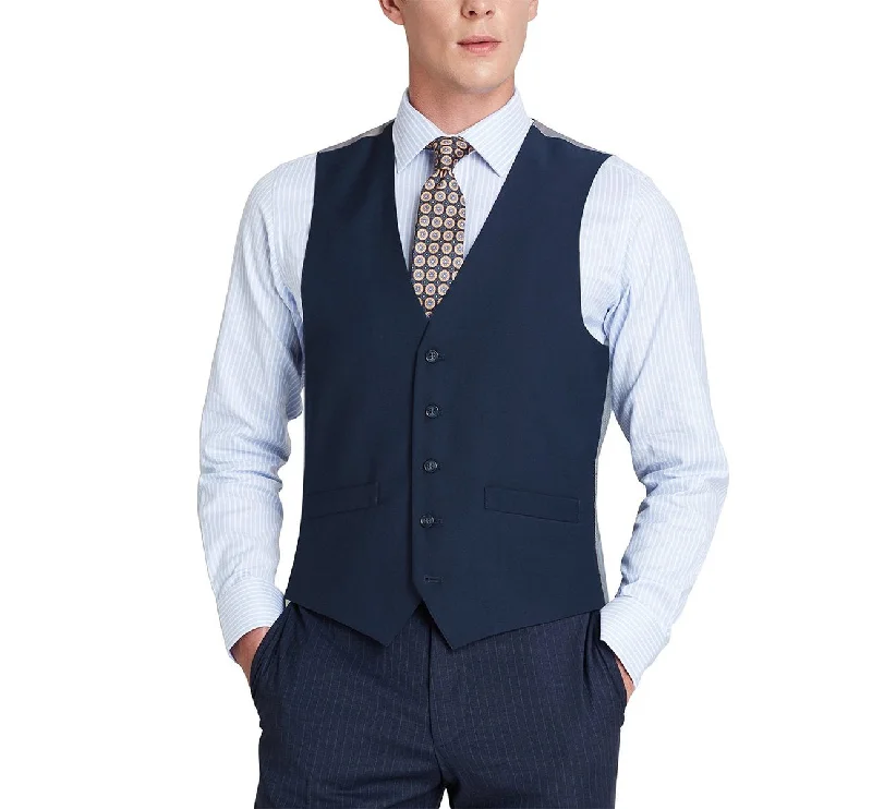 modern vests for men -Alessandro Vitello by Renoir Navy Business Suit Vest Regular Fit Dress Suit Waistcoat 201-19