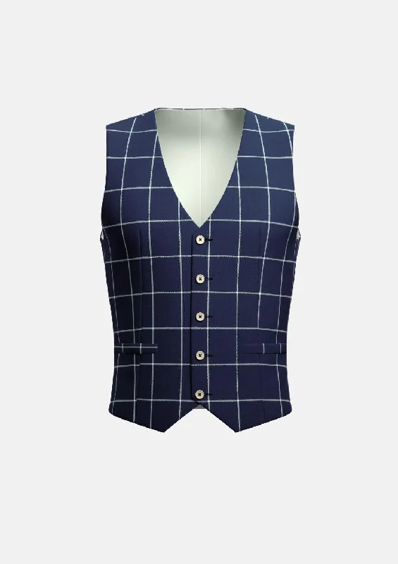 men's stylish vest jackets -Oxford Blue Windowpane Vest