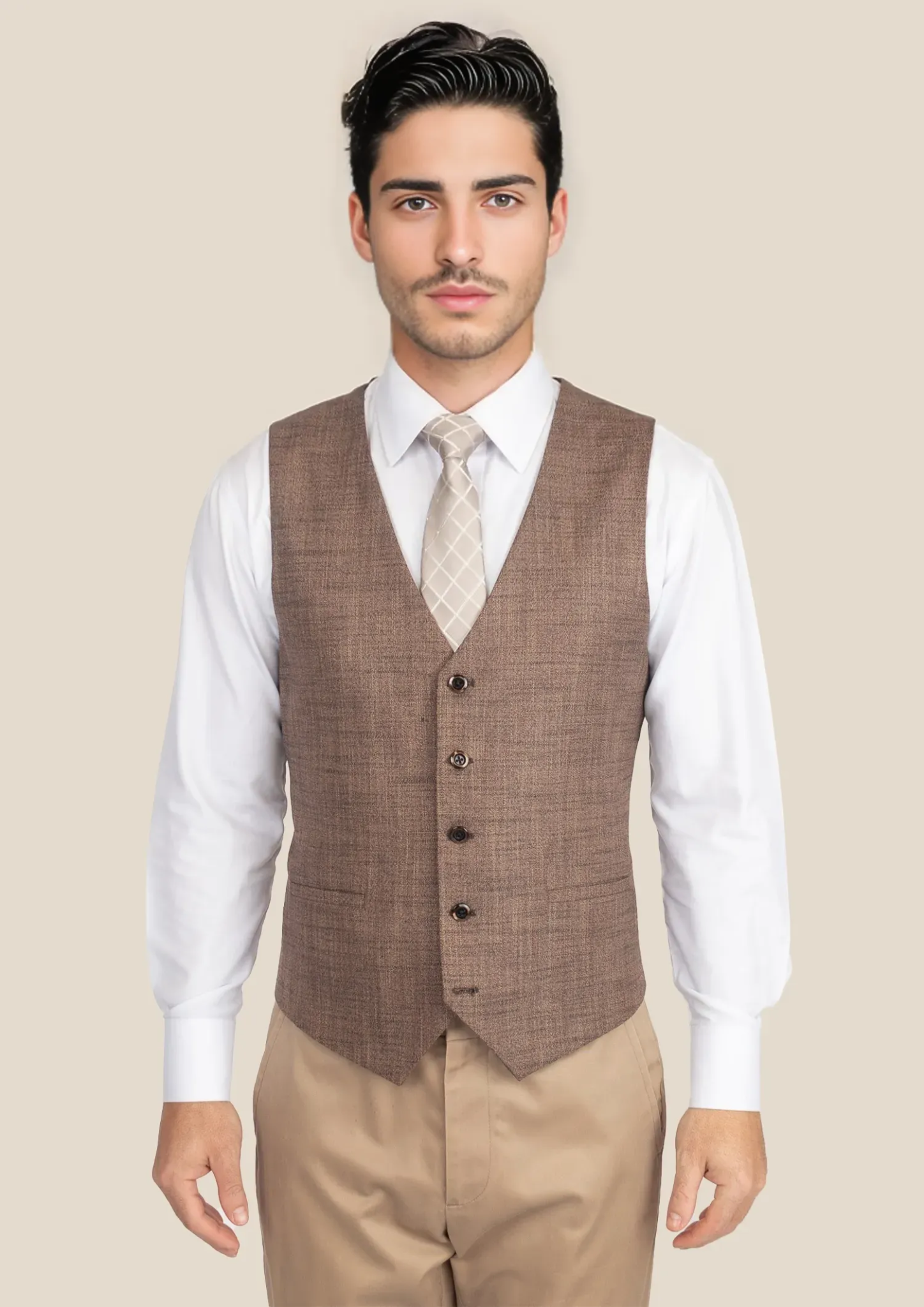 men's vest for weddings -Tawny Brown Hopsack Vest