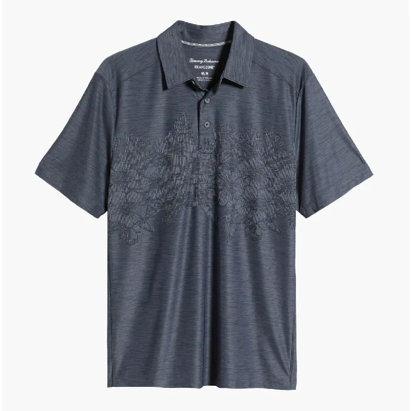 men's golf polo shirts -Tommy Bahama IslandZone Palm Coast Hibiscus Border Polo Shirt - Coal