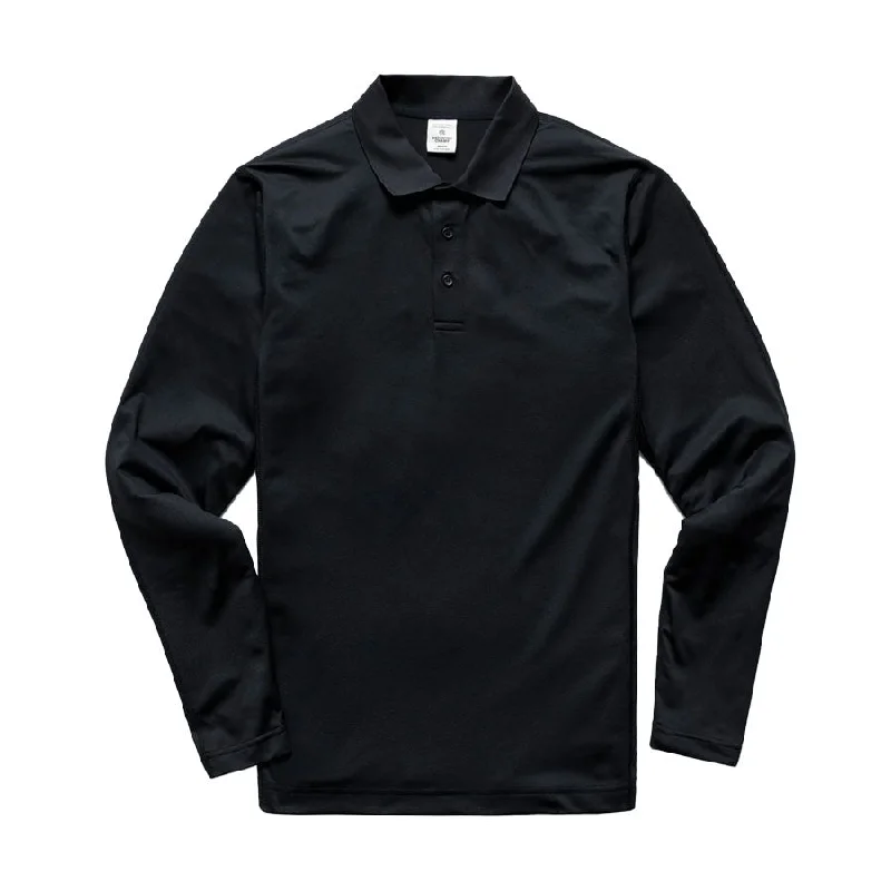 men's breathable short sleeve polo shirts -Reigning Champ Tech Pique LS Playoff Polo Shirt Black