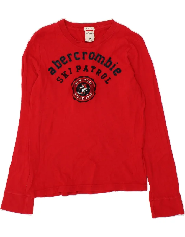 casual street t-shirts for men -ABERCROMBIE & FITCH Boys Graphic Top Long Sleeve 10-11 Years Medium Red