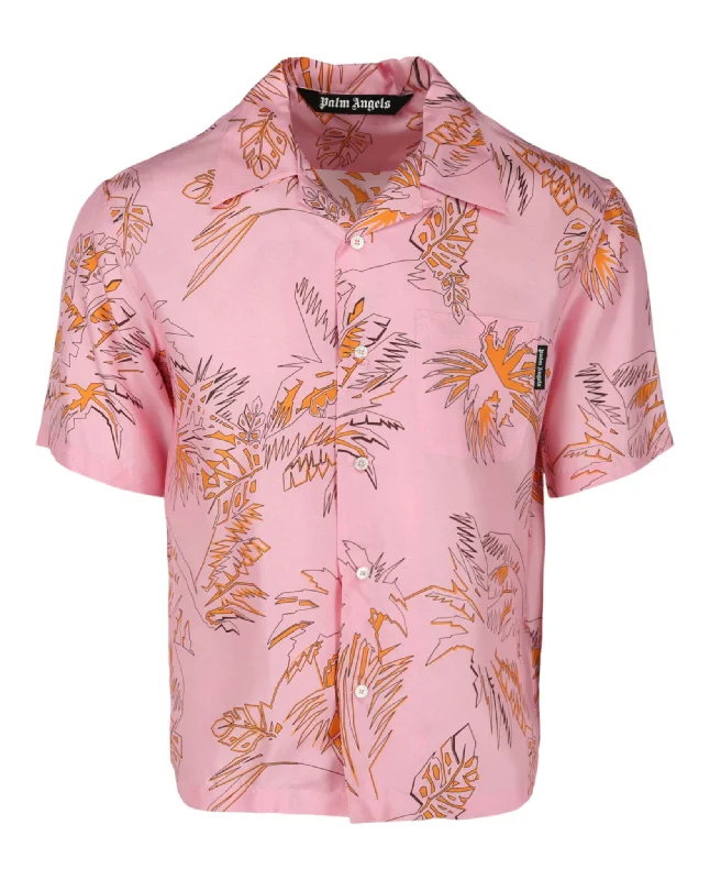 men's fitted casual shirts -Abstract Palms Bowling Shirt