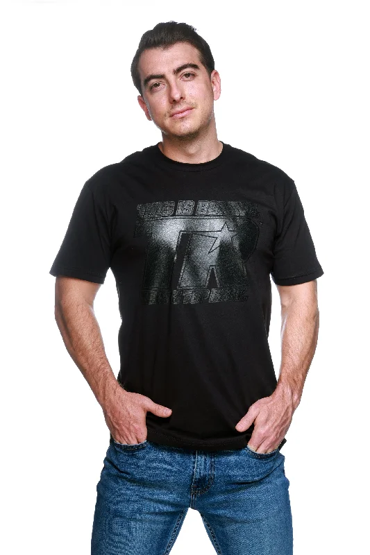 men's streetwear t-shirts -Black-on-Black Top Rank T-Shirt with Gel Imprint