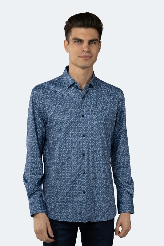 men's printed button-up shirts -Aqua and Navy Paisley Shirt