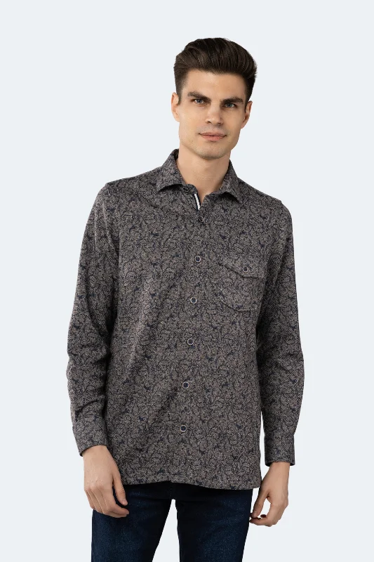 men's polo-style shirts -Beige with Navy Designs Brushed Flannel Shirt