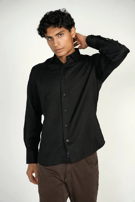 men's travel shirts -Black Jacquard Shape Shirt Signature Collection