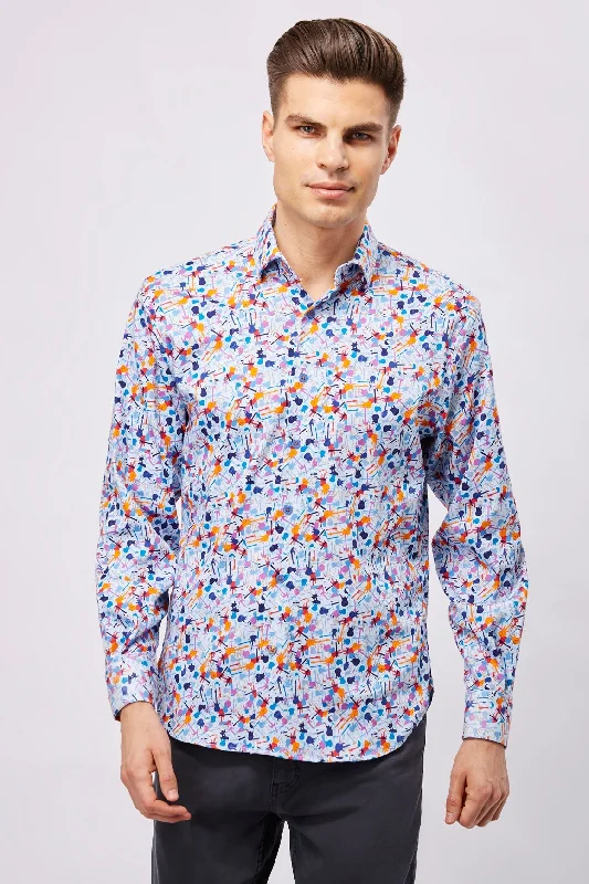 men's casual long-sleeve shirts -Blue with Guitars Shirt