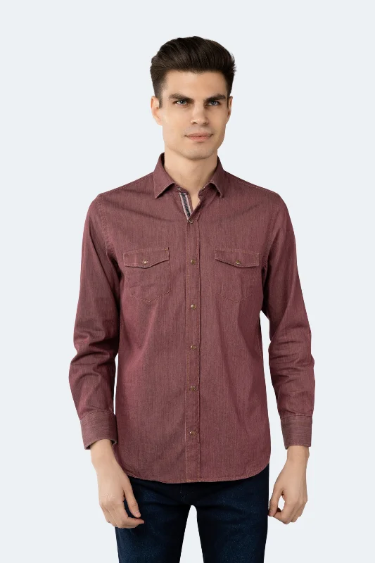 men's everyday button-up shirts -Blush Red Denim Shirt