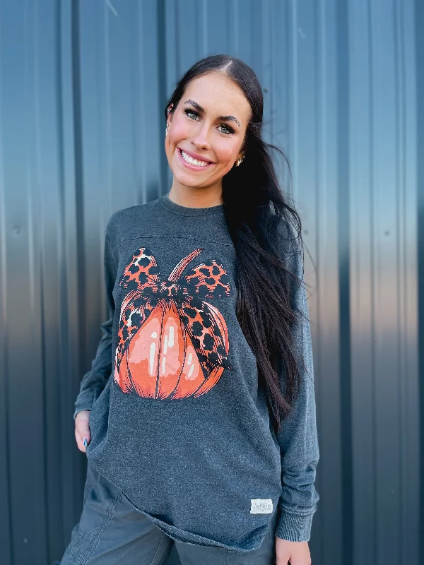 trendy graphic t-shirts -Bow Pumpkin Long sleeve Tee