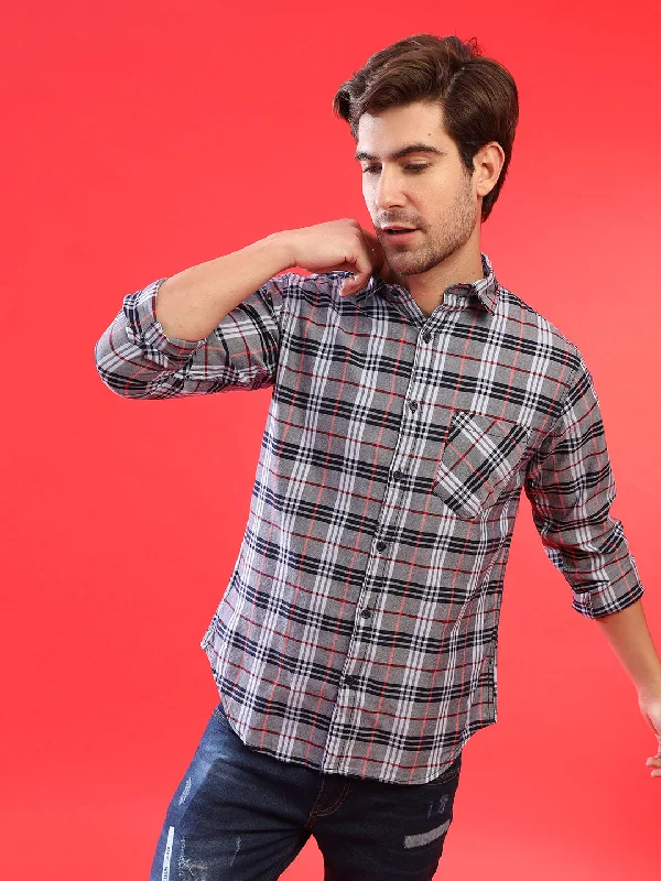 men's denim shirts -Campus Sutra Men Checkered Stylish New Trends Spread Casual Shirt