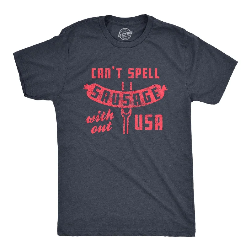 men's printed graphic t-shirts -Can't Spell Sausage Without USA Men's T Shirt