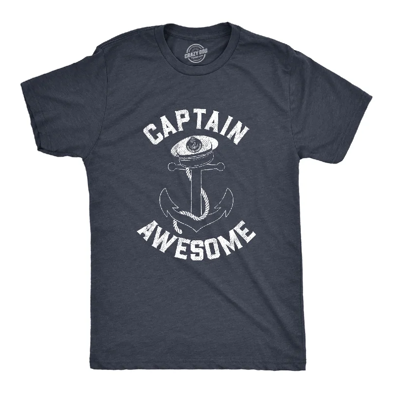 men's stylish printed tees -Captain Awesome Men's T Shirt