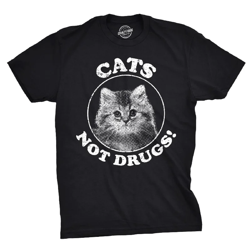 men's simple t-shirts for layering -Cats Not Drugs Men's T Shirt