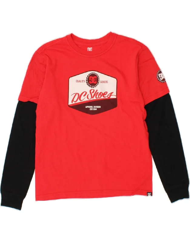 lightweight summer t-shirts -DC Boys Graphic Top Long Sleeve 13-14 Years Medium Red Colourblock Cotton