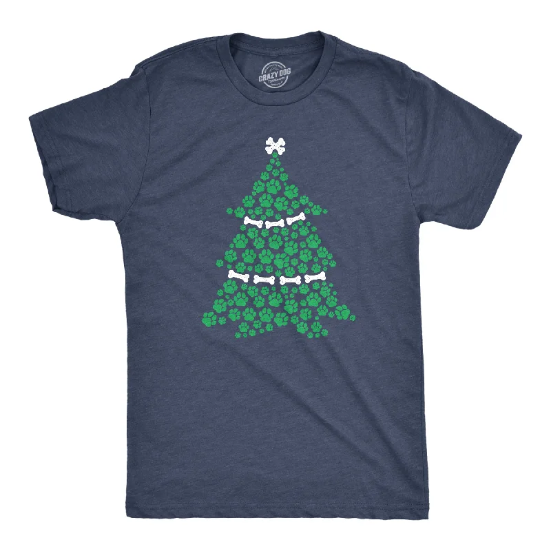 cool t-shirts for men -Dog Paw Christmas Tree Men's T Shirt