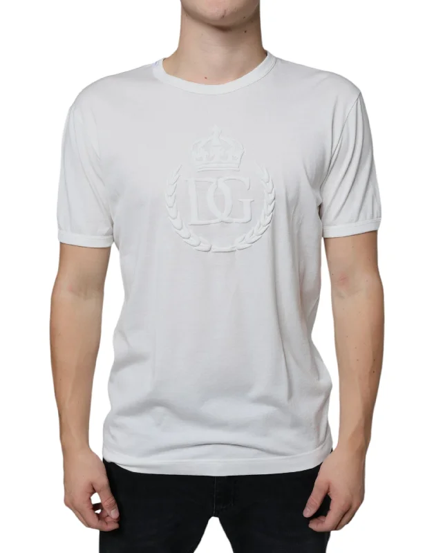 premium t-shirts for men -Dolce & Gabbana  Logo Embossed Cotton Crewneck Men's T-shirt