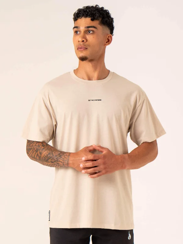 men's long sleeve t-shirts -Emerge Oversized T-Shirt - Sand