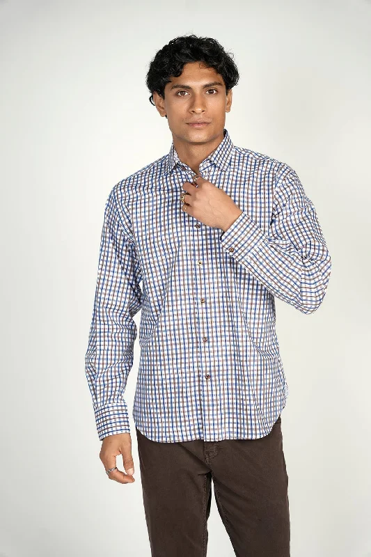 men's breathable shirts -Everyday Brown Navy Plaid Shirt (Big & Tall)