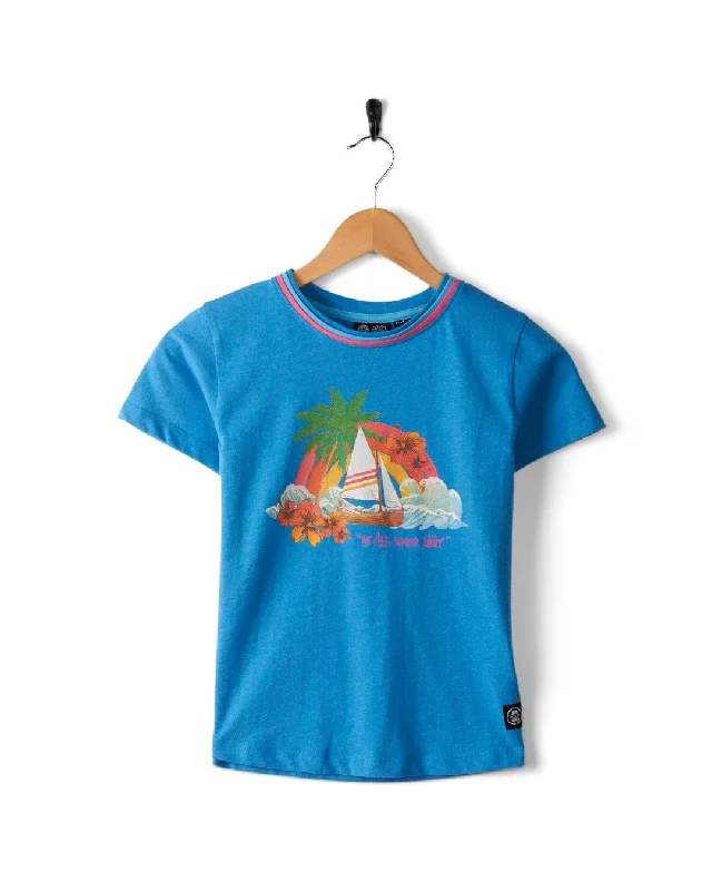 men's t-shirts with funny prints -Floral Lost Ships - Kids Recycled T-Shirt - Blue