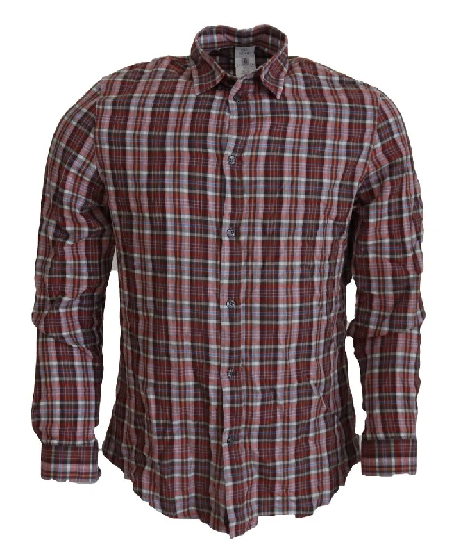 men's flannel shirts -GF Ferre  Checke Cotton Long Sleeves Casual Men's Shirt