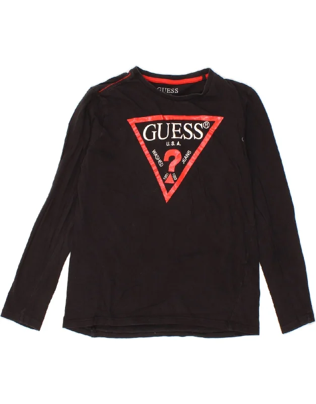 breathable t-shirts for men -GUESS Boys Graphic Top Long Sleeve 11-12 Years Black Cotton