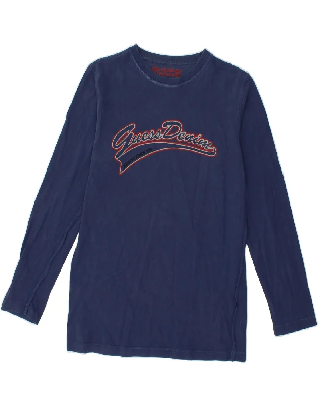 casual wear t-shirts for men -GUESS Boys Graphic Top Long Sleeve 12-13 Years Navy Blue