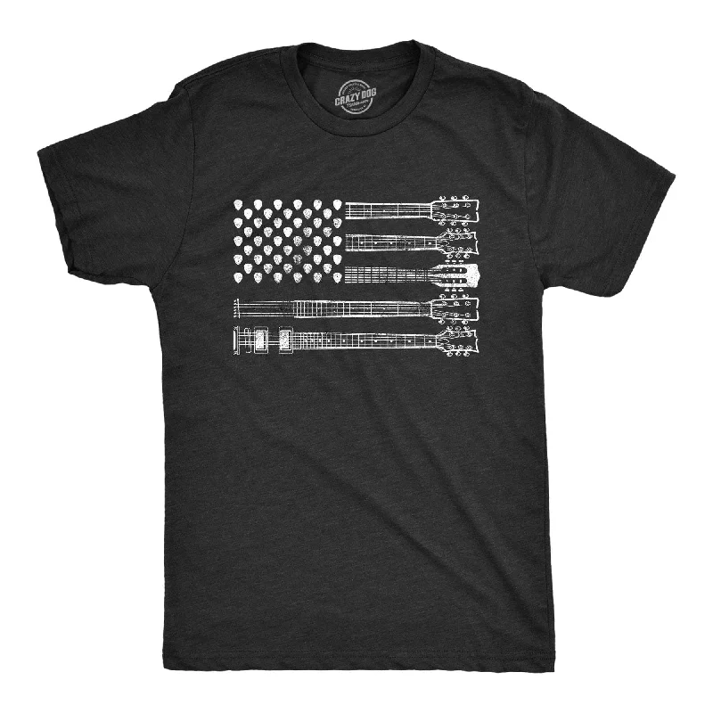 casual graphic t-shirts for men -Guitar Flag Men's T Shirt