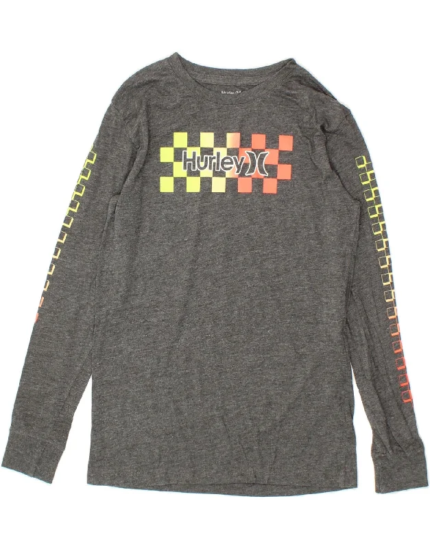 men's stylish v-neck tees -HURLEY Boys Graphic Top Long Sleeve 12-13 Years Large Grey Polyester