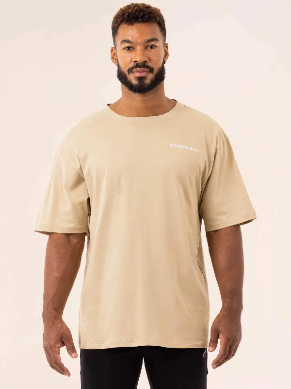 men's fashion casual t-shirts -Industry Oversized T-Shirt - Sandstone