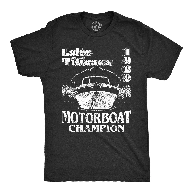 men's casual summer t-shirts -Lake Titicaca Motorboat Champion Men's T Shirt