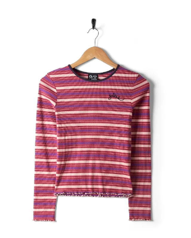 men's white t-shirts -Lanie - Kids Long Sleeve Top - Pink Stripe