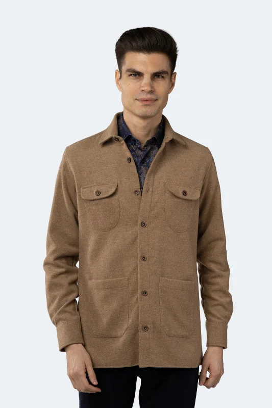 classic short-sleeve shirts for men -Leo Camel Shacket