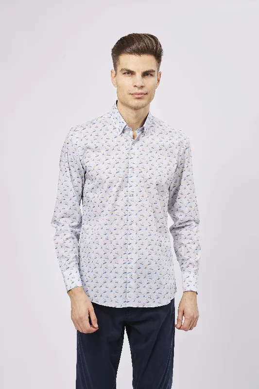 men's button-up shirts with patterns -Leo Surfers on Surfboards Shirt