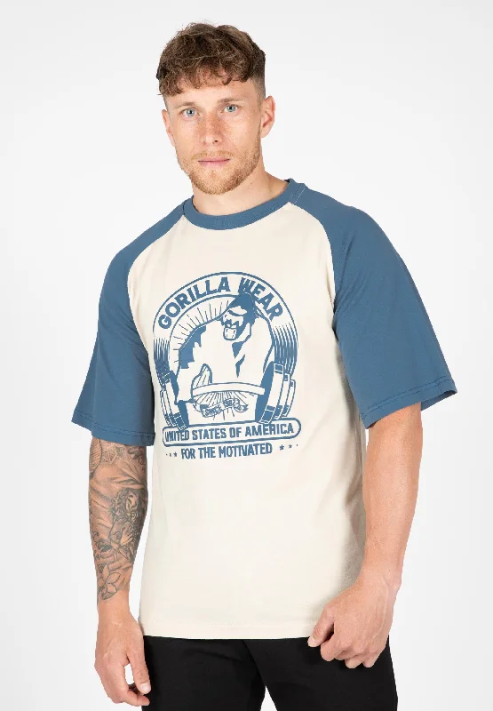 men's lightweight t-shirts -Logan Oversized T-Shirt - Beige/Blue