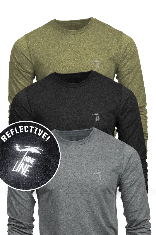 men's printed t-shirts -Reflective Dropline Logo - Athletic Long Sleeve T-Shirt 3-Pack