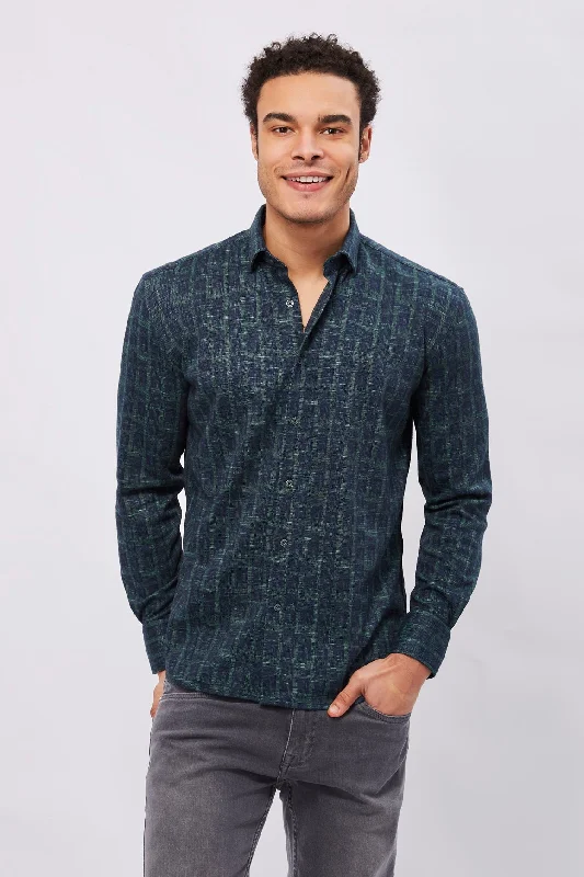 men's cotton shirts -Max Colton James Shirt in Navy/Green