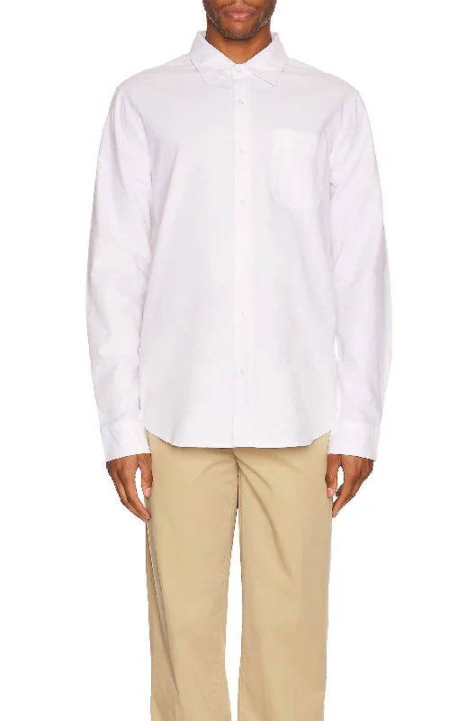 men's easy-care button-down shirts -Men Washed Oxford Long Sleeve Shirt In White