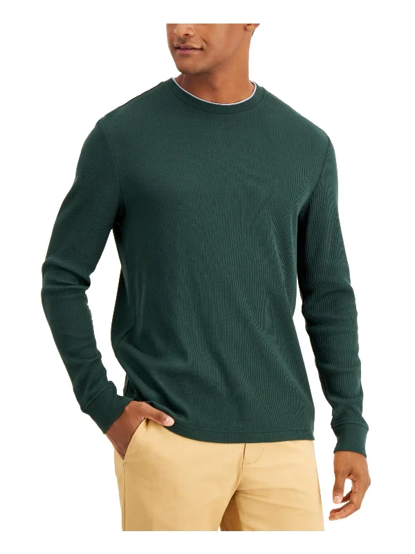 men's button-down shirts -Mens Crewneck Waffle Knit Thermal Shirt