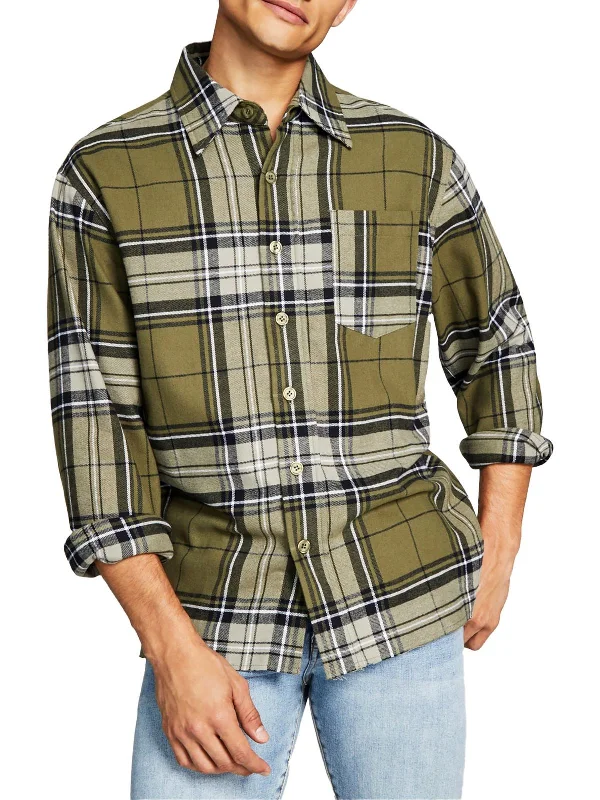 men's comfortable plaid shirts -Mens Flannel Plaid Button-Down Shirt