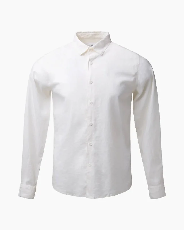 men's long-sleeve shirts -Mens Stretch Linen Long Sleeve Shirt In White