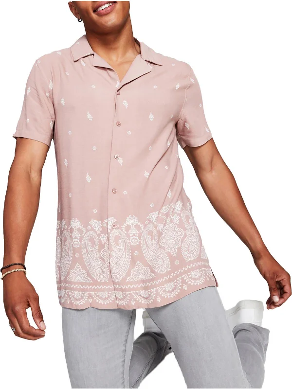 men's button-up shirts with patterns -Mens Woven Paisley Button-Down Shirt